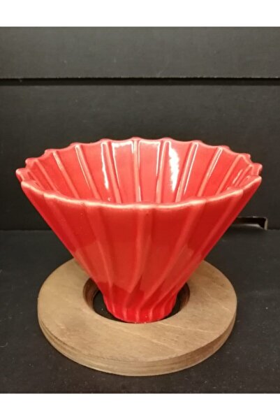 Grossberg Coffee Ahşap Stantlı V60 Dripper Kırmızı
