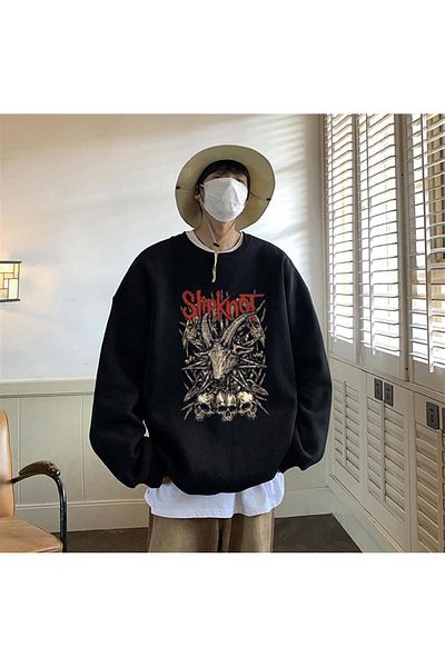 Touz Φούτερ Slipknot Goat & Skulls με στάμπα μαύρου Unisex Oversize με λαιμόκοψη