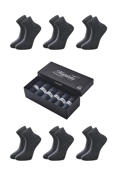 Matateks Bamboo Men's Half Conch Plain Smoked Socks 200 Needle Seamless Premium 6 Pieces Boxed