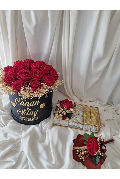 Destina Tasarım Kırmızı Gül Kız Isteme Çiçeği Ve Çikolata Seti/kırmızı Söz Çi...