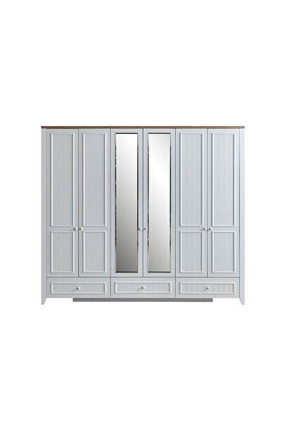 Erezogulları Mobilya Yalı 6 Kapaklı Aynalı Elbise Dolabı Gardırop