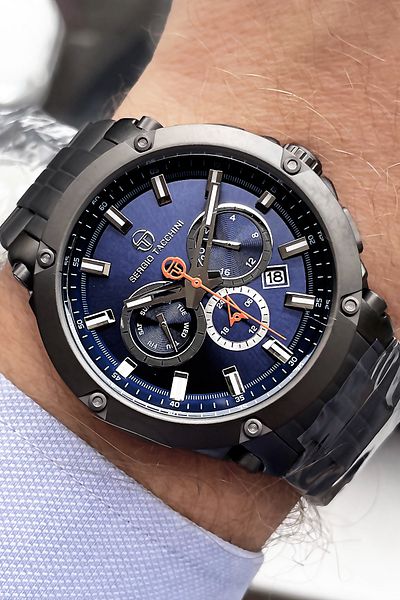 Sergio Tacchini Men's Wristwatch 5 Atm Waterproof Smoked Color Full Steel + Natural Stone Bracelet SGE2004C1