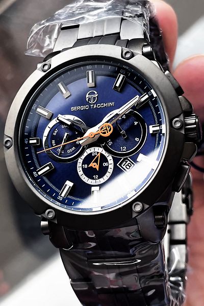 Sergio Tacchini Men's Wristwatch 5 Atm Waterproof Smoked Color Full Steel + Natural Stone Bracelet SGE2004C1