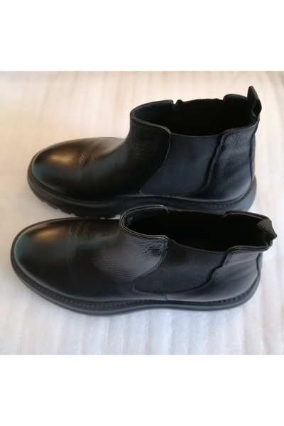 Butik Tülin Unisex Hakiki Dana Derisi Floter Pütürlü Siyah Yanları Lastikli Kaymaz Kalın Hafif Eva Tabanlı Bot