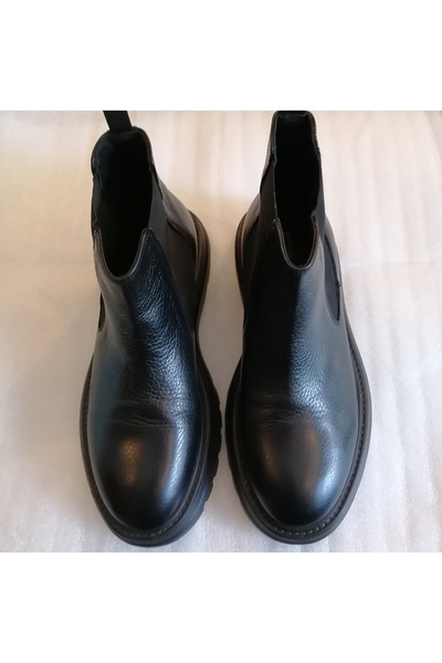 Butik Tülin Unisex Hakiki Dana Derisi Floter Pütürlü Siyah Yanları Lastikli Kaymaz Kalın Hafif Eva Tabanlı Bot