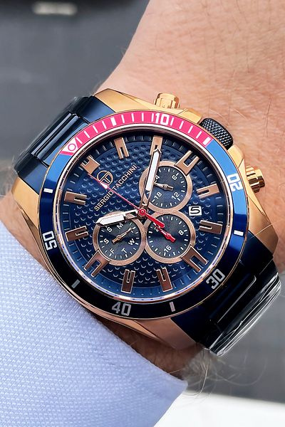 Sergio Tacchini Men's Wristwatch 5 Atm Waterproof Dark Blue Color Full Steel + Natural Stone Bracelet SGE2012C1