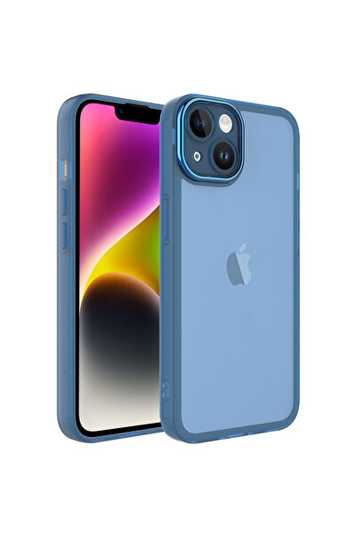 GRABONO Apple iPhone 14 Uyumlu Kamera Korumalı Transparan Metal Platin Kaplam...