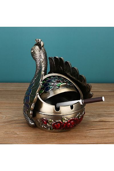 HEDİYE FİKRİ Decorative Stylish Metal Peacock Figure Ashtray