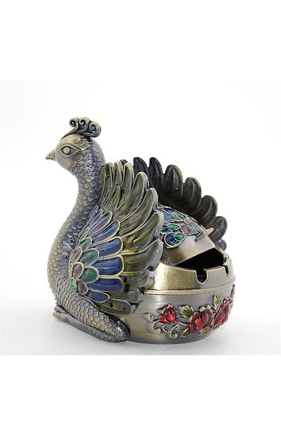 HEDİYE FİKRİ Decorative Stylish Metal Peacock Figure Ashtray