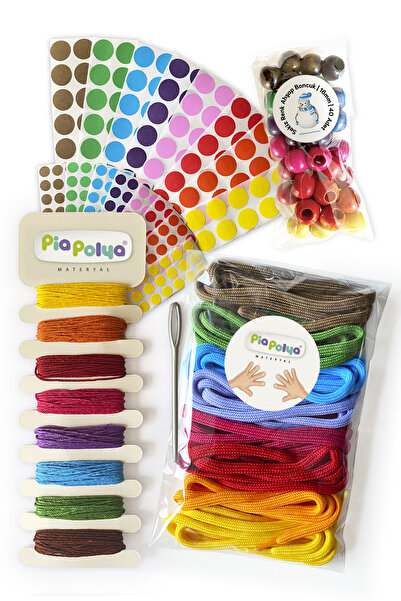 piapolya 8 Renk Paketi | Ahşap Boncuk | Bağcık | Plastik İğne | Nokta Etiket ...