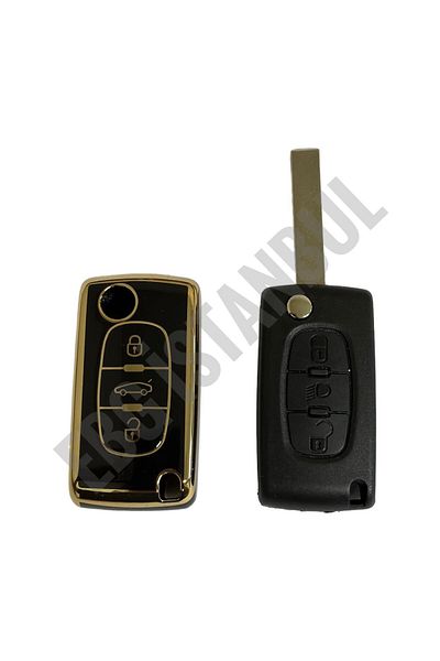 EBG İSTANBUL Peugeot 307 Citroen C8 3 Button Switchblade Black Car Key Remote Control Case Cover