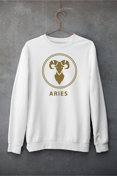 Raf Coll Unisex Oversize Crew Neck Aries Zodiac Digital printed φούτερ με δύο νήματα εσωτερικά ανυψωμένα