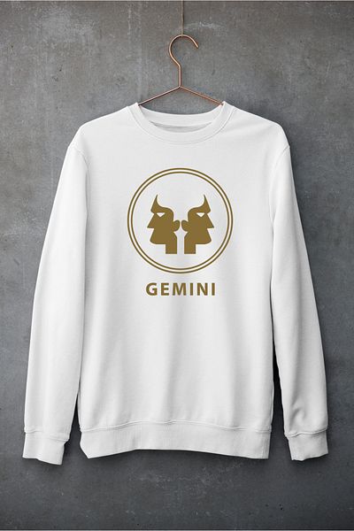 Raf Coll Hanorac unisex oversize cu gât dublu cu semn zodiacal Gemeni, imprimat digital, cu două fire în interior
