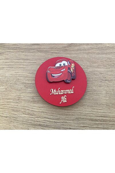 guluslazerkesim 10 ADET AHŞAP ARABA FİGÜRLÜ KIRMIZI AHŞAP TABAN DOĞUM GÜNÜ MA...