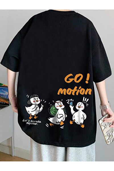 Adrift نمط هاراجوكو بدون أكتاف مع رسومات كرتونية وشعارات