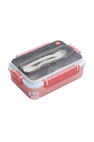 Vagonlife Bento Lunch Box New Generation Lunch Box for Office-School Single Layer 3 Compartments with Fork and Spoon - Rust