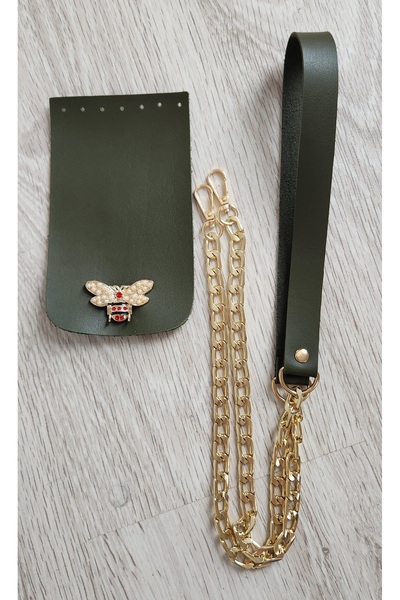 NAZENİN HOBİ AKSESUAR طقم حقيبة محبوكة بتفاصيل نحلة (شماعة + غطاء + حلقتين + ...