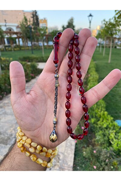 izmirpazarı اللون الأحمر الداكن متوسط الحجم سبحة العنبر المضغوطة شرابة خاصة