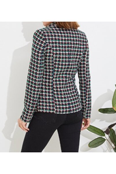 ZY BUTİK KRUVAZE YAKA KOYU YEŞİL DESENLİ KIŞLIK BLAZER CEKET