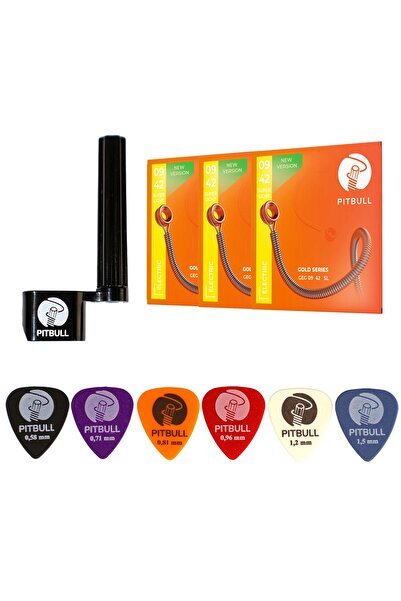 Pitbull Strings Gold Series Electric Guitar String Set of 3(Peg Winder + 10 Plectrums) Geg 09-42 Sl 3Pswp