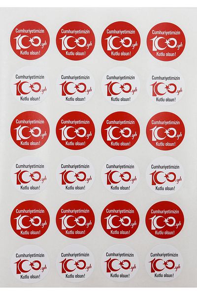reprodesign 100.Year 29 October Republic Day Adhesive Sticker 4 cm Round 24 Pieces ( White - Red )