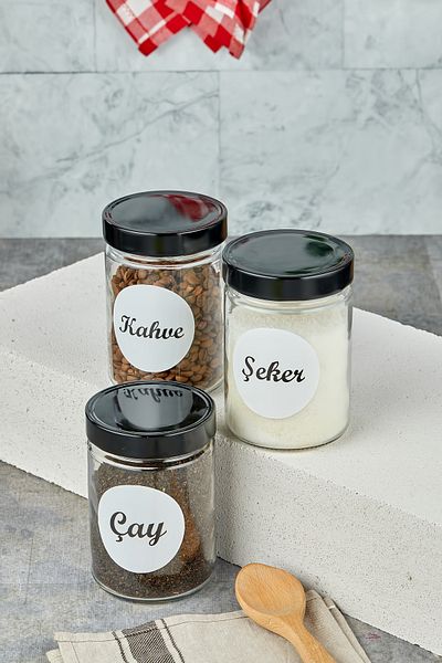 FBZhome Labeled 3-Piece 700 Ml Tea & Sugar & Coffee Glass Storage Container Jar