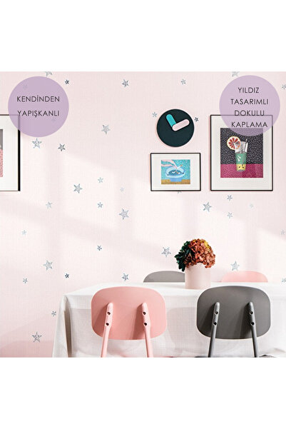 TechnoSmart Kendinden Yapışkanlı Yıldız Görünümlü Duvar Kağıdı Çocuk Odası Kaplama Dolap