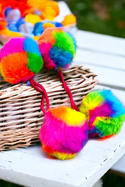 AYMETA TİCARET Set de 2 bucăți de catarame de pluș cu pompon colorat pentru c...