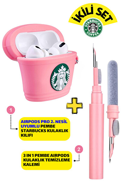 EWEC Pro 2. Nesil Uyumlu Pembe Starbucks Kulaklık Kılıfı ve Pembe 3'ü 1 Arada...