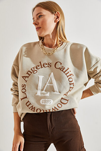 Bianco Lucci Damen-Sweatshirt mit La-Print und drei Fäden