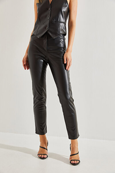 Bianco Lucci Kadın Cepli Deri Pantolon
