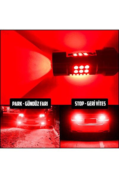 C9 P21W 1157 BAY15D Kırmızı Çift Duy Park Stop Geri Vites Gündüz Far Ampülü 21 Led