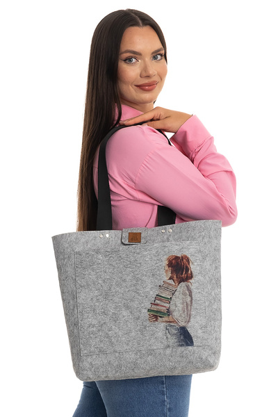 dilekolay Büyük Boy Omuz Çantası - Baskılı Keçe Çanta - Kitaplarım -40x33cm