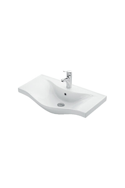 ÖZCEDEN Lilyum 65 cm Beyaz MDF Pk-109 Balon Kapak Seramik Lavabolu Asma Banyo Dolabı Takımı