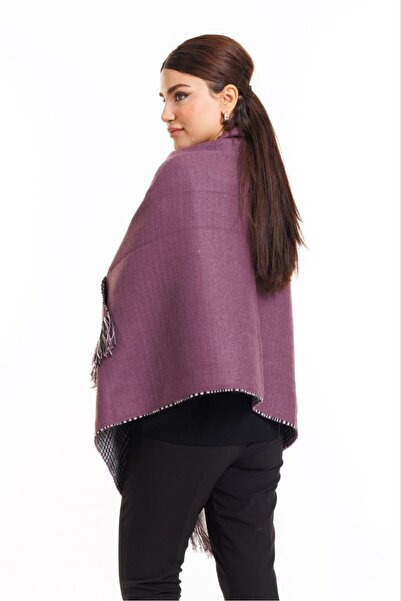 MESCHAIN Çift Taraflı Ekoseli Yünlü Omuz Şalı - 70x190cm - Kışlık Şal