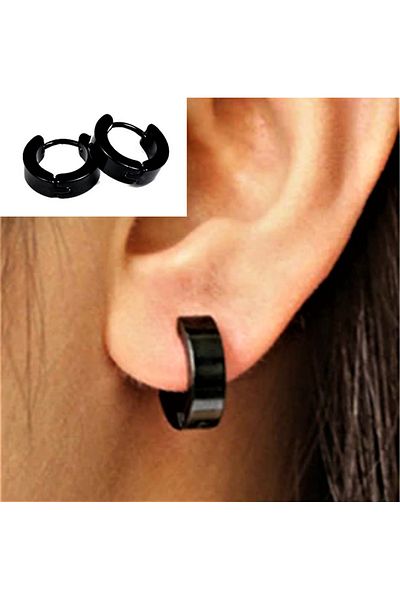 TÜKKAN ACCESSORİES 316l Surgical Steel Black Coated Needle 1 Pair (2 Pieces) Steel Earrings-çlkskü6