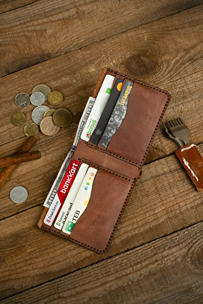 Lost Slope محفظة رجالية من الجلد - جلد حقيقي وصناعة يدوية - بني مجنون