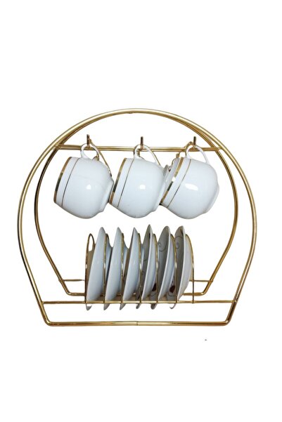 DECOBE Fincan Takımı Standı Fincan Askısı Oval Gold Renk Şık Ve Düzenli Görünüm