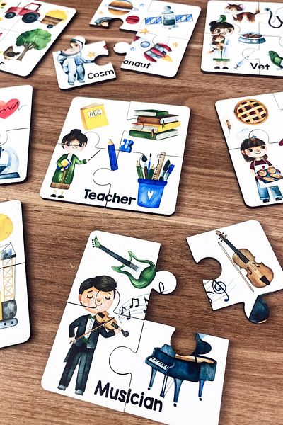 Enjoymydesign I'm Learning Professions Wooden Three Piece Matching Game Preschool Baby Educational Toy