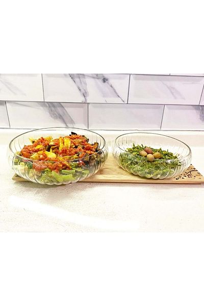Jenisa Handmade Glass Linea Body Presentation Bowl Two Sizes Large and Small Set