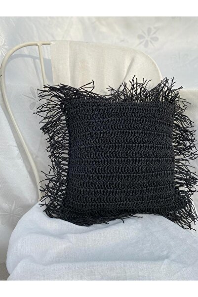 Maison Avf Pernă decorativă din hârtie neagră cu frânghie pătrată - țesătură pe două fețe