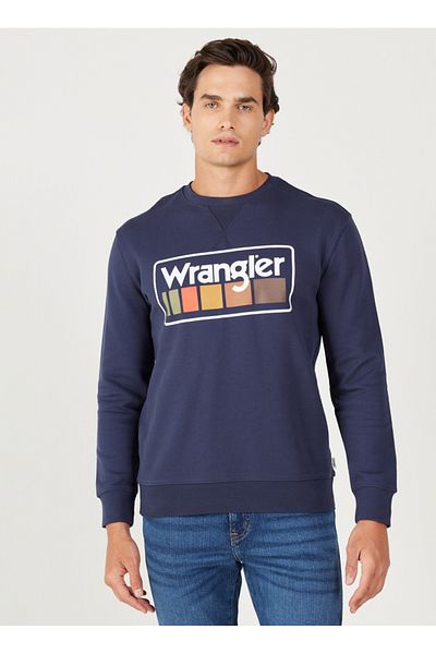 WRANGLER Crew Neck Navy Blue Men's Sweatshirt W646H1114 Crew Neck Sweatshirt