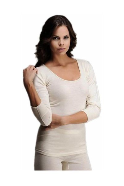 Hasyün Women's Cream Wool Ribbed Long Sleeve Undershirt Has303