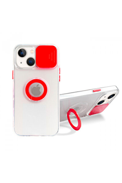 Ally iPhone 13 6.1 inç Kılıf Sürgülü Kamera Lens Korumalı Yüzük Standlı Silik...