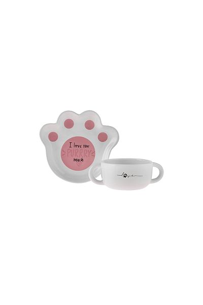 Karaca Cat Plate Bowl Food Set