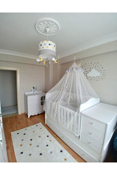 Leobabyroom Sarı Gri Kahve Yıldızlı Gri Renkli Kız/erkek Bebek/çocuk Odası Tasarım Avize