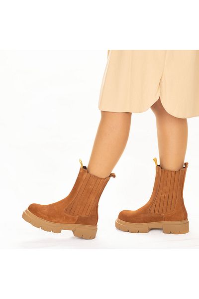 TwoEgoist Women's Genuine Suede Leather Thick Soled Boots - Chelsea