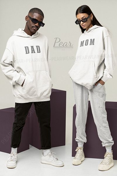 Pear Wear Φούτερ με στάμπα MOM DAD για ζευγάρια Mother Father Φούτερ Unisex Oversize Lover Team Hoodie