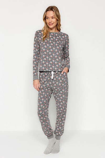 Trendyol Collection Šedá pletená jogger pyžamová souprava a tričko - Thmaw24Pt00218