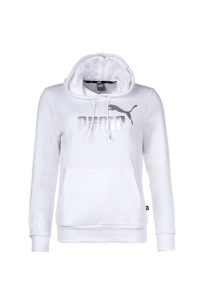 Puma Damen-Sweatshirt mit ESS+ Metallic-Logo – Kapuzenpullover, Rundhals, Langarm, Uni